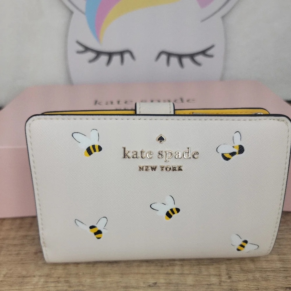 🐝Kate Spade Honey Bee Bifold Wallet Parchment NWT - Picture 14 of 16